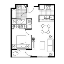 1 Bedroom 1 Bath Apartment E105 floor plan